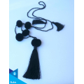 Hand-Woven Long Crystal Tassel Necklace With Pompoms