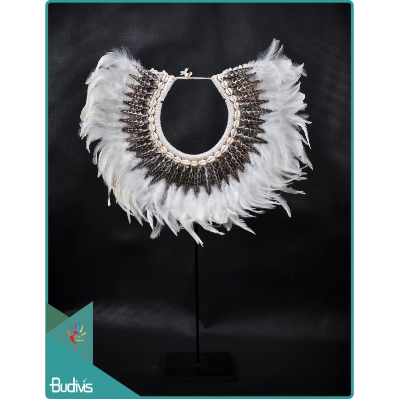 Top Sale Tribal Necklace Feather Shell Decorative On Stand Home Decor Interior