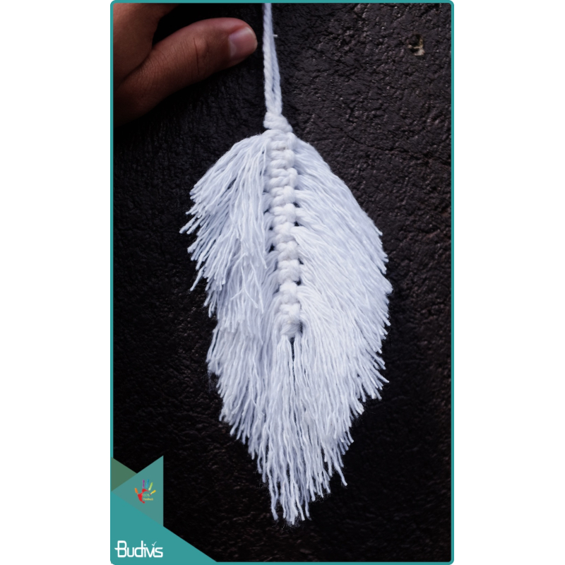 White Bohemian Lace Feather Keychain