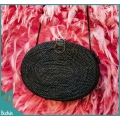 Black Oval Rattan Bag With Strap