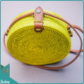 Yellow Rattan Bag With Belt