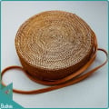 Natural Solid Rattan Bag With Leather Strap