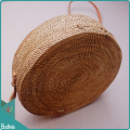 Natural Solid Rattan Bag With Leather Strap