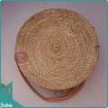 Natural Solid Rattan Bag With Leather Strap