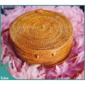 Solid Natural Rattan Bag With Leather Strap