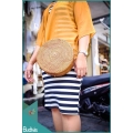 Solid Natural Rattan Bag With Leather Strap