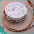 White Rattan Bag With Leather Strap