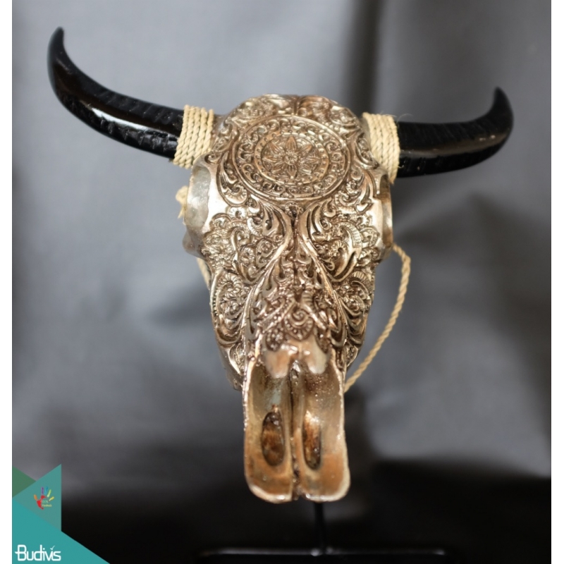 Artificial Resin Buffalo Skull Head Wall Decoration Silver, Resin Figurine Custom Handhande, Statue Collectible Figurines Resin