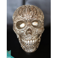 Artificial Resin Skull Hand Painted Wall Decoration Silver, Resin Figurine Custom Hand, Statue Collectible Figurine Resin