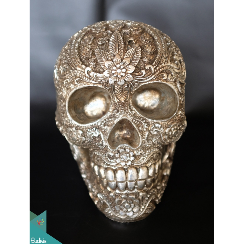 Artificial Resin Skull Hand Painted Wall Decoration Silver, Resin Figurine Custom Hand, Statue Collectible Figurine Resin