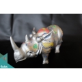 Artificial Resin Rhino Hand Painted Home DÃ©cor Silver, Resin Figurine Custom Handhande, Statue Collectible Figurines Resin