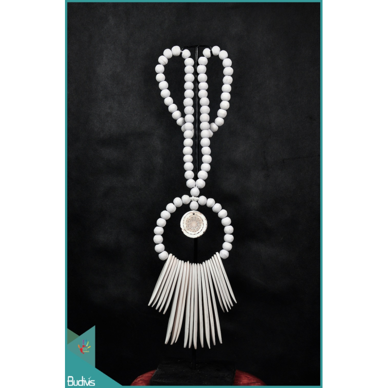 White Tribal Necklace With Bone And Shells