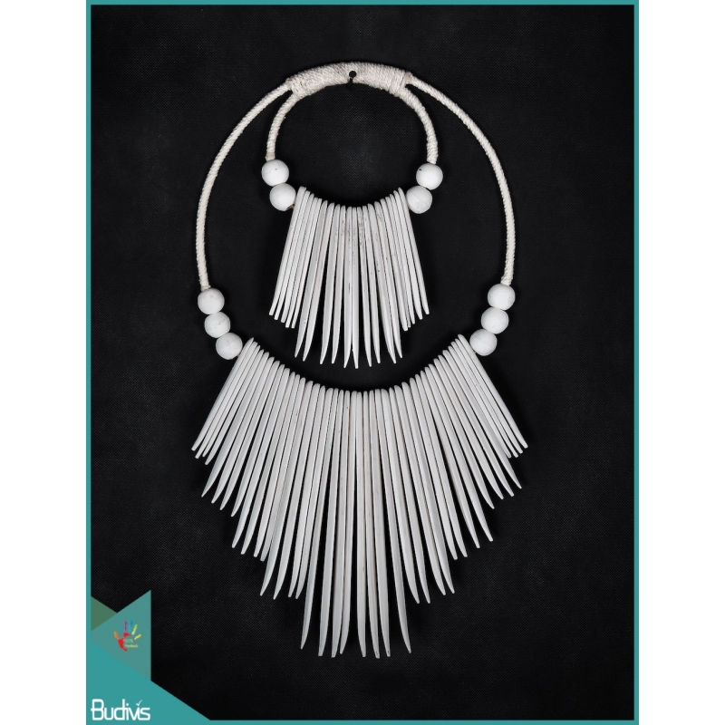 Tribal Black Antique Necklace Bone Decorative On Stand Interior