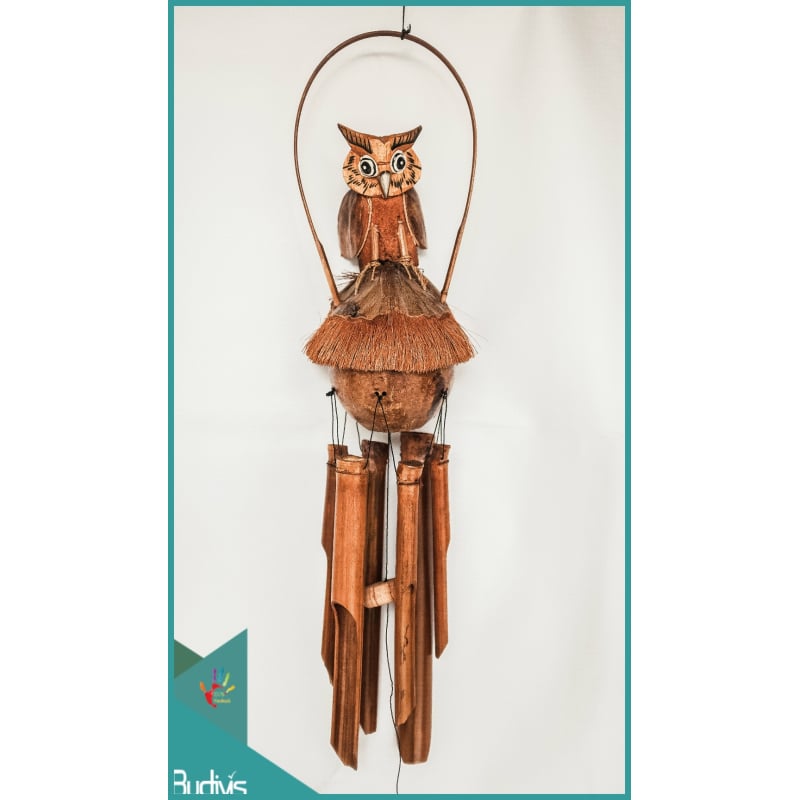 Artificial Garden Hanging Owl Bamboo Wind Chime