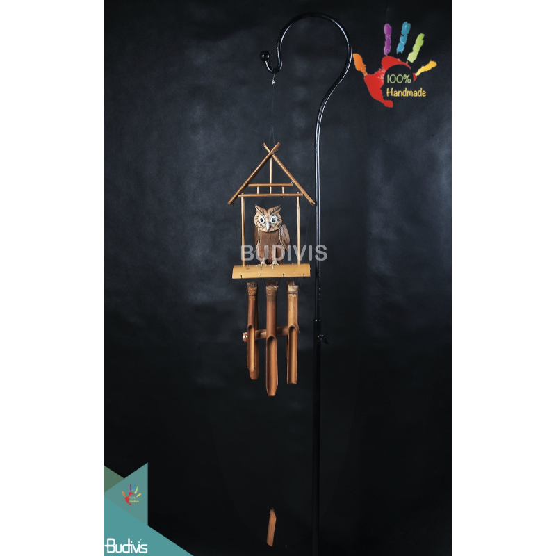 Garden Hanging Owl And Bamboo Wind Chimes