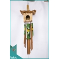 Indonesian Bird House Garden Hanging Hand Painted Green Bamboo Wind Chimes