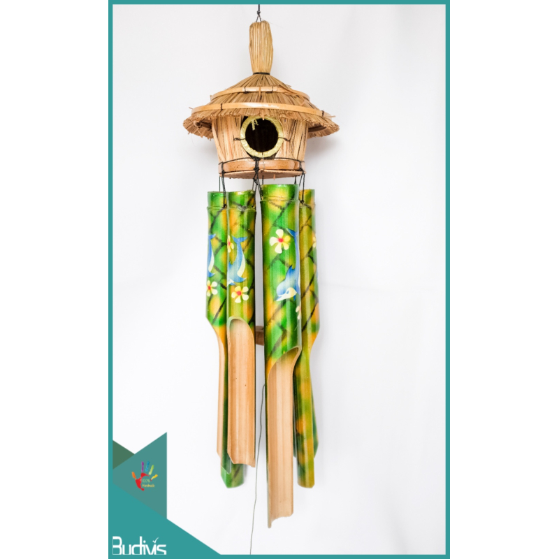 Wholesale Bird House Garden Hanging Hand Painted Blue Ocean Bamboo Wind Chimes