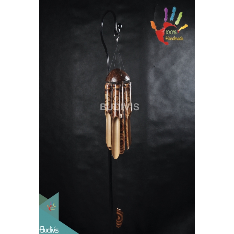 Bali Outdoor Hanging Burnt Flower Bamboo Wind Chimes