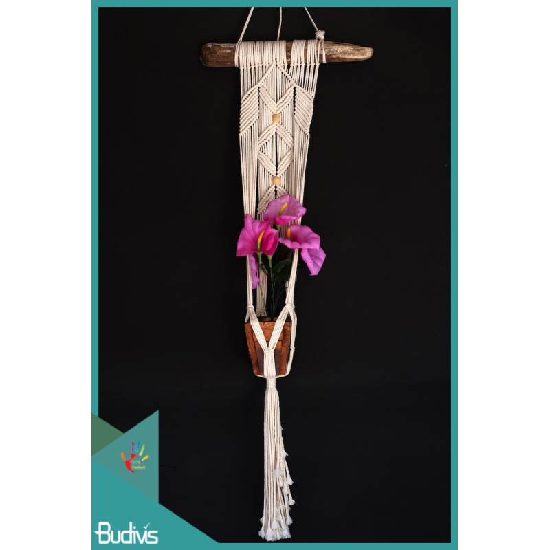 Best Seller Rope Hand-Woven Hanging Lace Planter With Driftwood