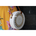 Bali Round Bag White Black Synthetic Rattan With Tribal Weave