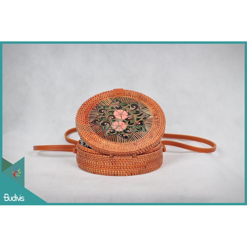 Wholesaler Natural Flower Rattan Woven Round Bag