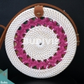 Production Round Bag White Synthetic With Tribal Circle Rattan