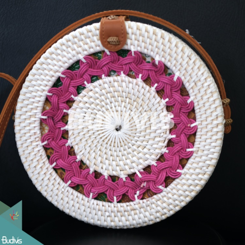 Production Of Round Packs Of White Synthetic Material With Tribal Circle Rattan