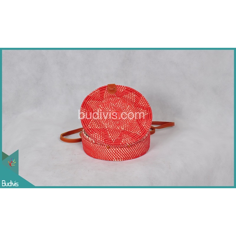 Bali Round Bag Pink Synthetic Rattan