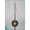 Top Model Round Bag Black Synthetic Material With Wood Flower Rattan