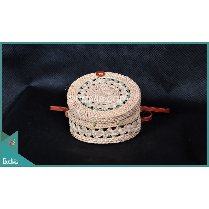 Bali Original Round Bag White Synthetic Material With Sides And Round Tribal Rattan