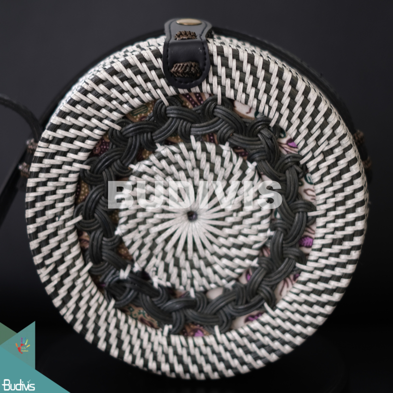 Wholesale Round Bag White Black Synthetic Rattan Tribal Weave