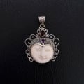 Wholesale Bone Carved Moon Face Sterling Silver Pendant 925