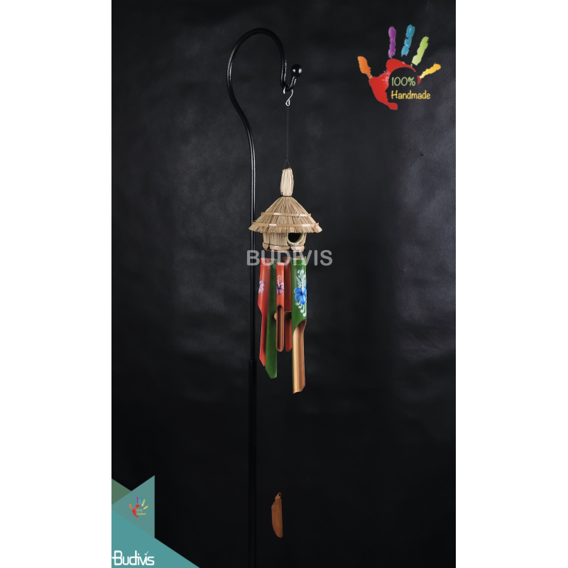 Bird House Flower Painting Outdoor Hanging Bamboo Wind Chimes