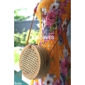 Round Brown Bali Rattan Woven Mesh Bag