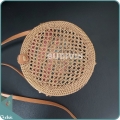 Round Brown Bali Rattan Woven Mesh Bag