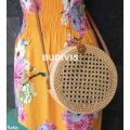 Round Brown Bali Rattan Woven Mesh Bag