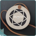 White Rattan Bag With Strap And Star Pattern