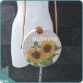 Sunflower Hand Painted Rattan Round Bag