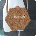 Natural Solid Color Hexagonal Bali Rattan Bag