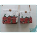 Hand Painted Red Roses Rattan Square Sling Bag