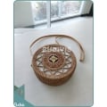 Star Pattern Round Rattan Bag With Painted Wood