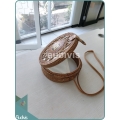 Star Pattern Round Rattan Bag With Painted Wood