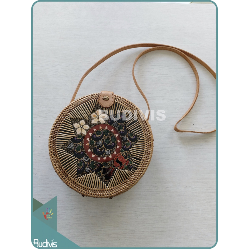 Chinese Woven Balinese Rattan Bag With Batik Pattern