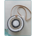 Round Black And White Woven Bali Rattan Bag