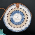 Round Blue And White Balinese Rattan Woven Bag