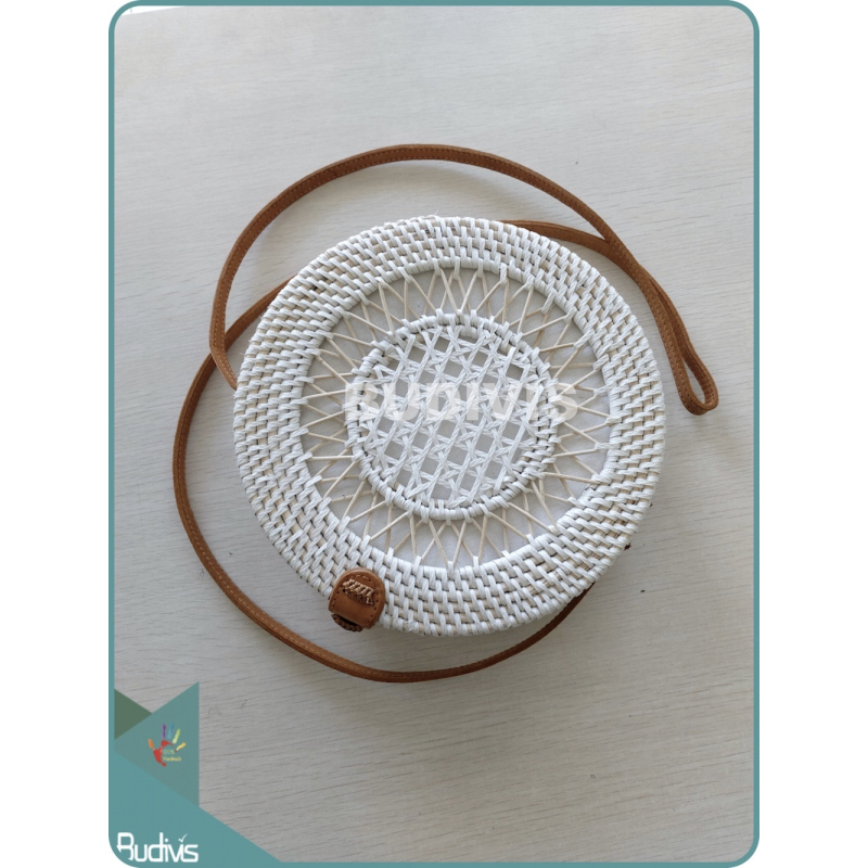 Sunflower Handwoven Pattern Round Rattan Bag