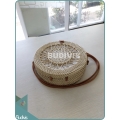 Cream Sunflower Hand-Woven Pattern Round Rattan Bag