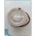 Cream Sunflower Handwoven Round Rattan Bag