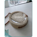 Round White Woven Heart Rattan Bag