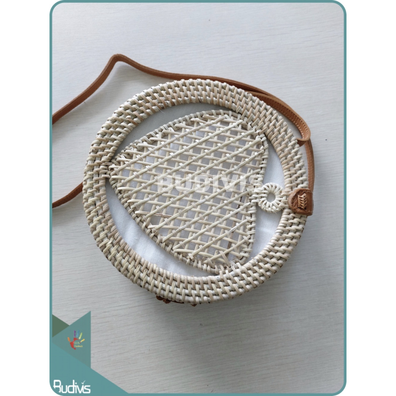 Round White Woven Heart-Shaped Rattan Bag